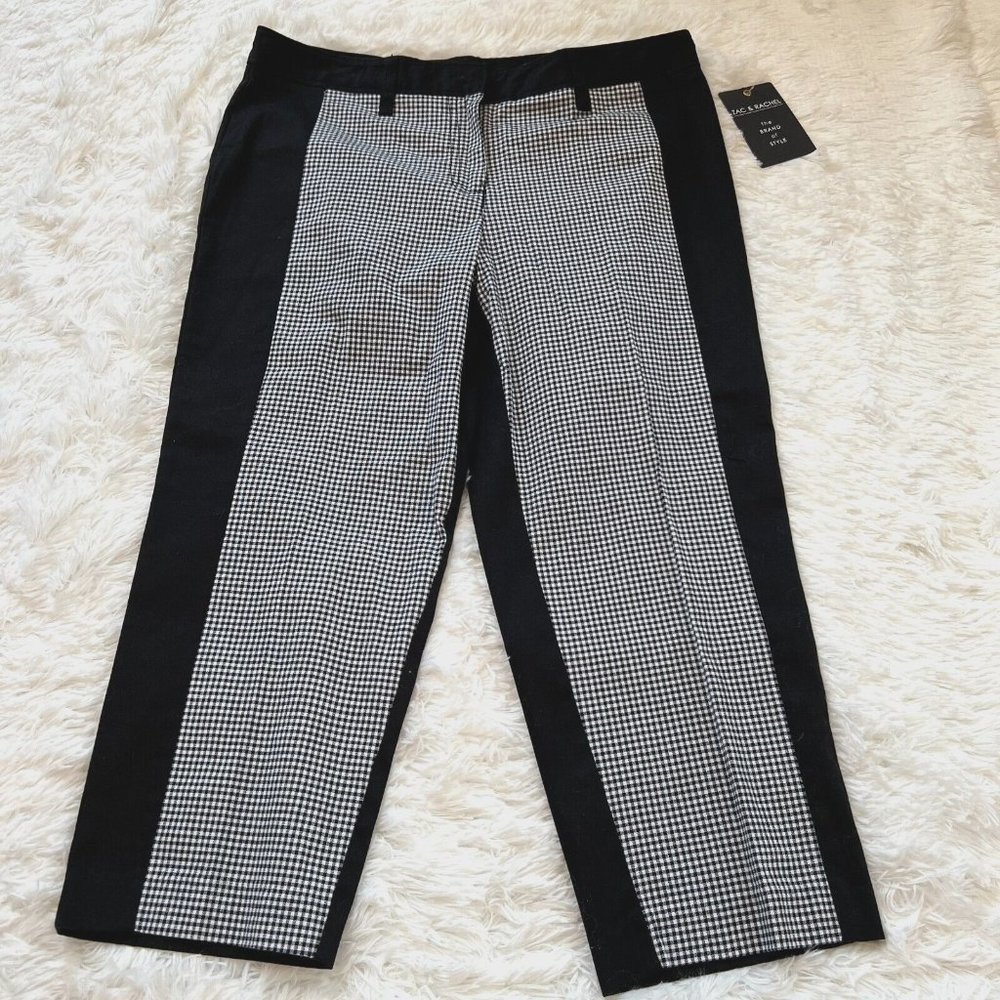 Zac Rachel Women Pants Size 10 Black White Check Crop Academia Goth Y2K 12951x